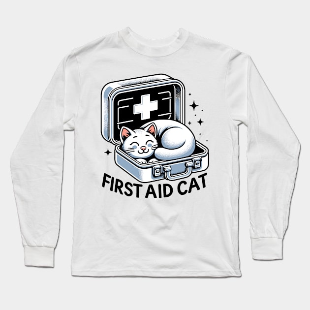 First Aid Cat Pun Nurse Doctor Healthcare Novelty Funny Cat Long Sleeve T-Shirt by KsuAnn